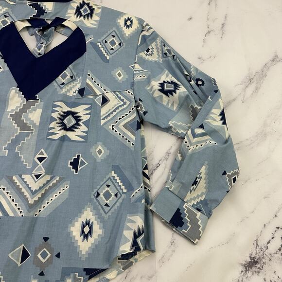 Rough Rider Womens Vintage 90s Western Shirt Size XL Blue White Cutouts Country - Picture 12 of 14